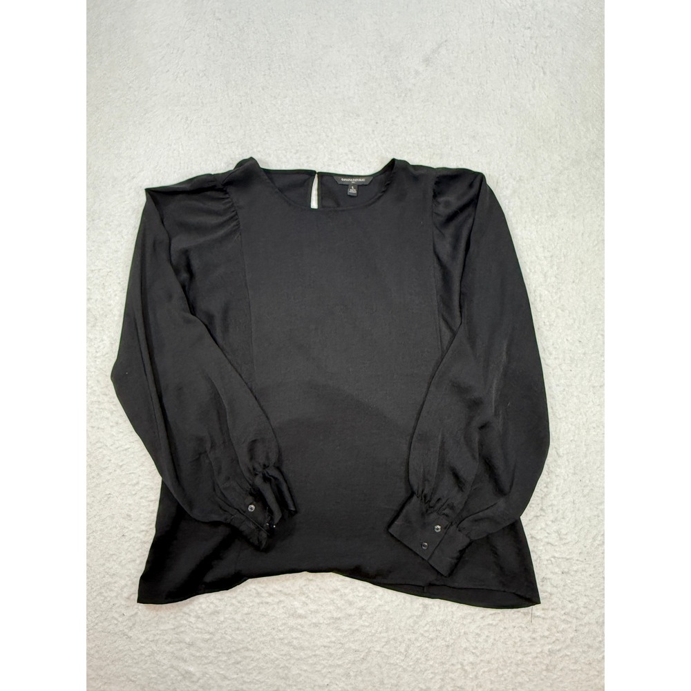 Banana Republic Womens Black Puff Sleeve Keyhole Back Blouse Size L